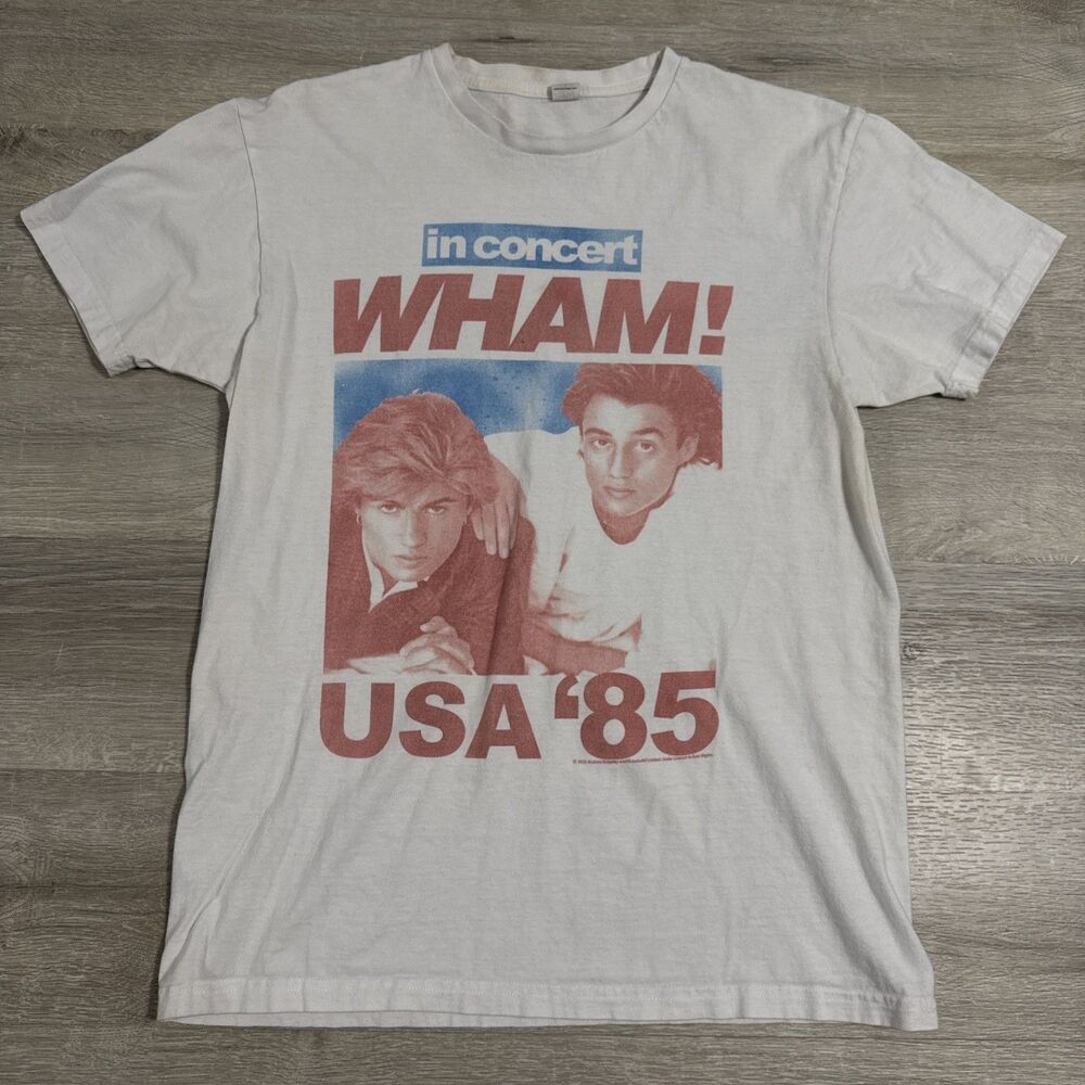 Wham Shirt George Michael Andrew Ridgeley USA 1985 Concert Men’s Medium White